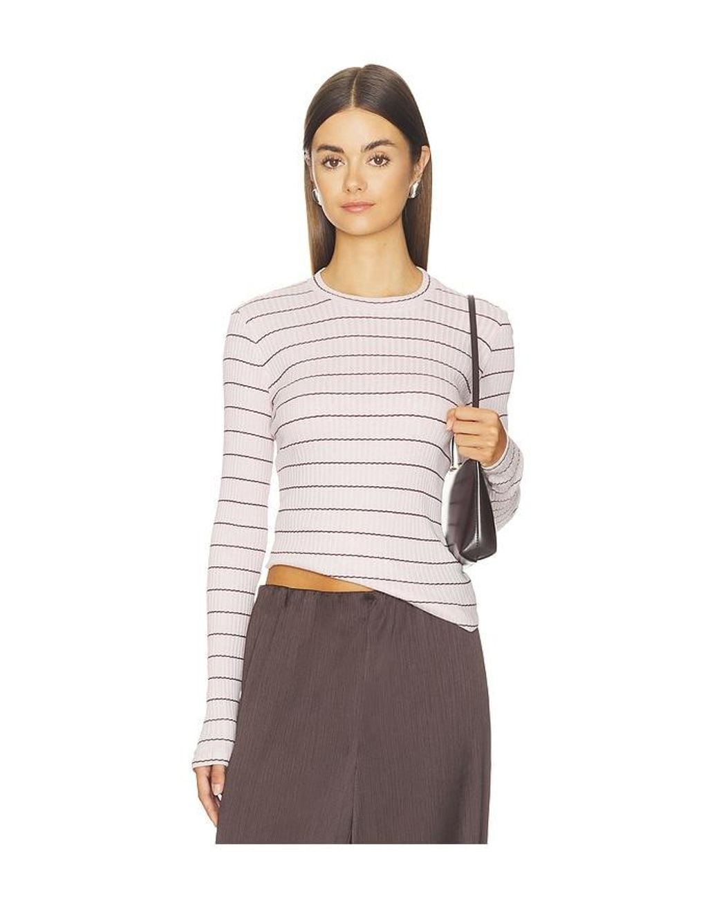 Vince White Rib Stripe Long Sleeve Crew
