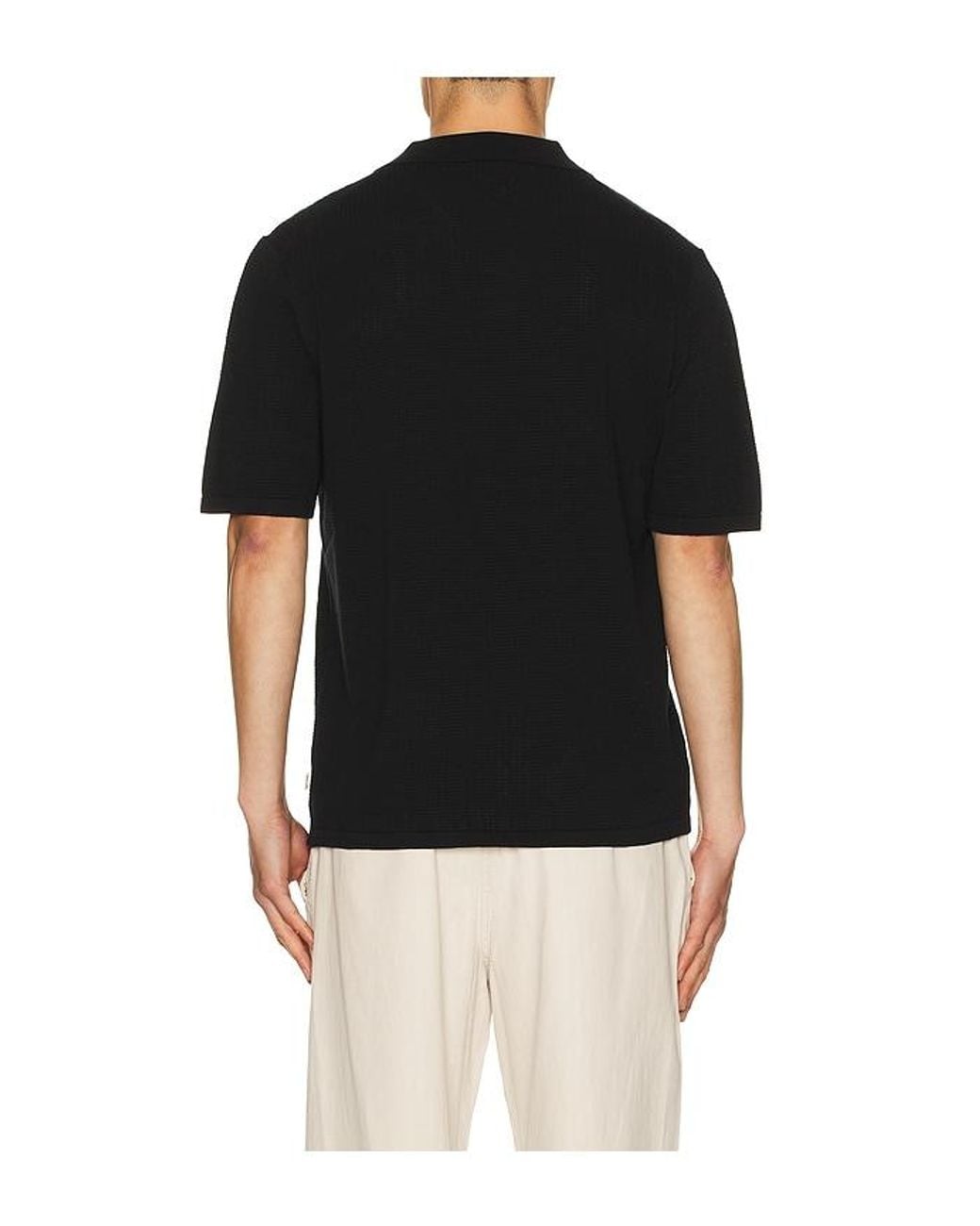 Rhythm Black Textured Knit Johnny Polo for men