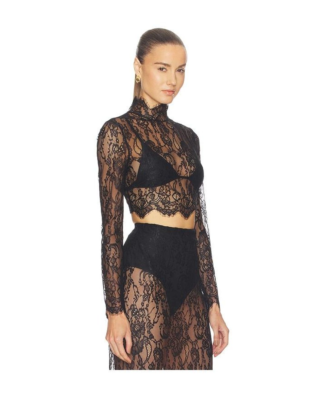L'Agence Black 'Agence Henriette Lace Long Sleeve Top