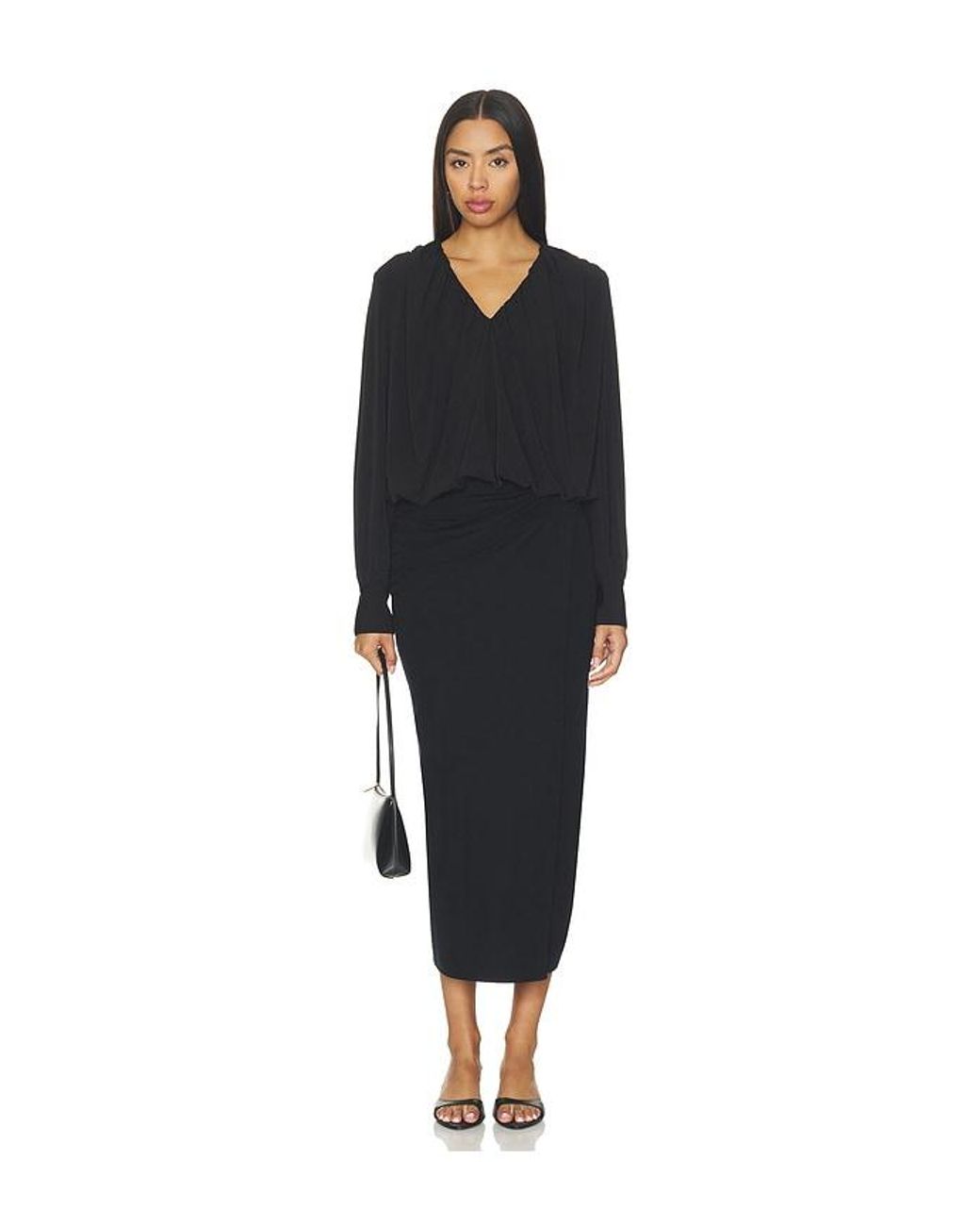 Vince Black Waist Draped Midi Skirt