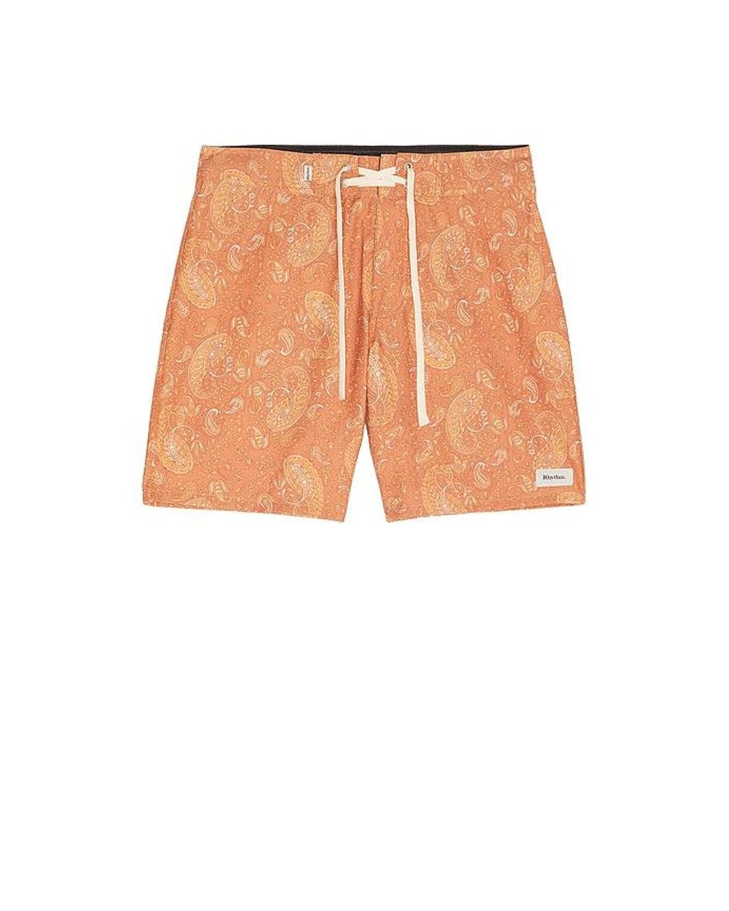 Rhythm Orange Tally Paisley Swim Trunk for men