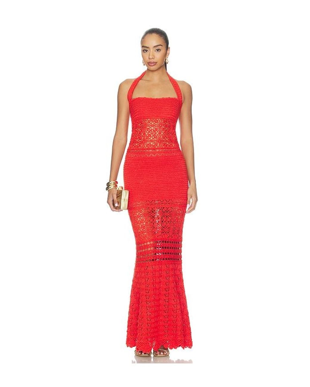 retroféte Red Peggie Crochet Dress