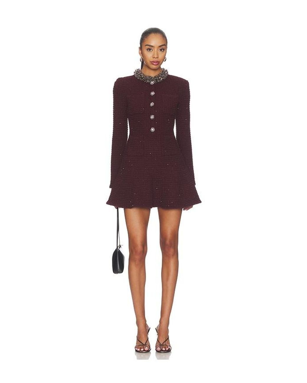 Self-Portrait Textured Knit Embellished Mini Dress