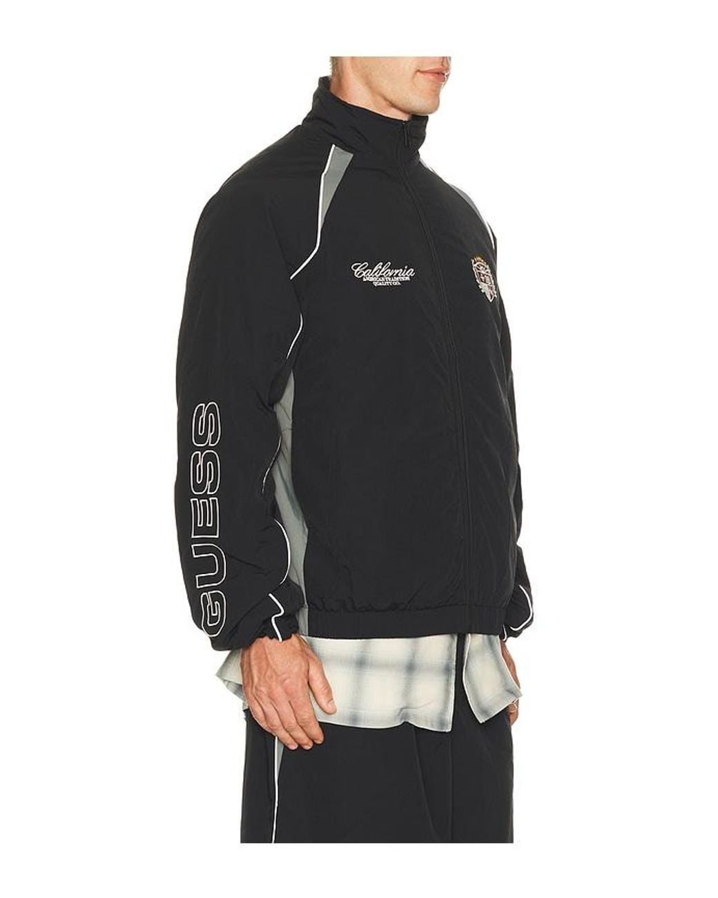 Guess Black Embroidered Track Jacket for men