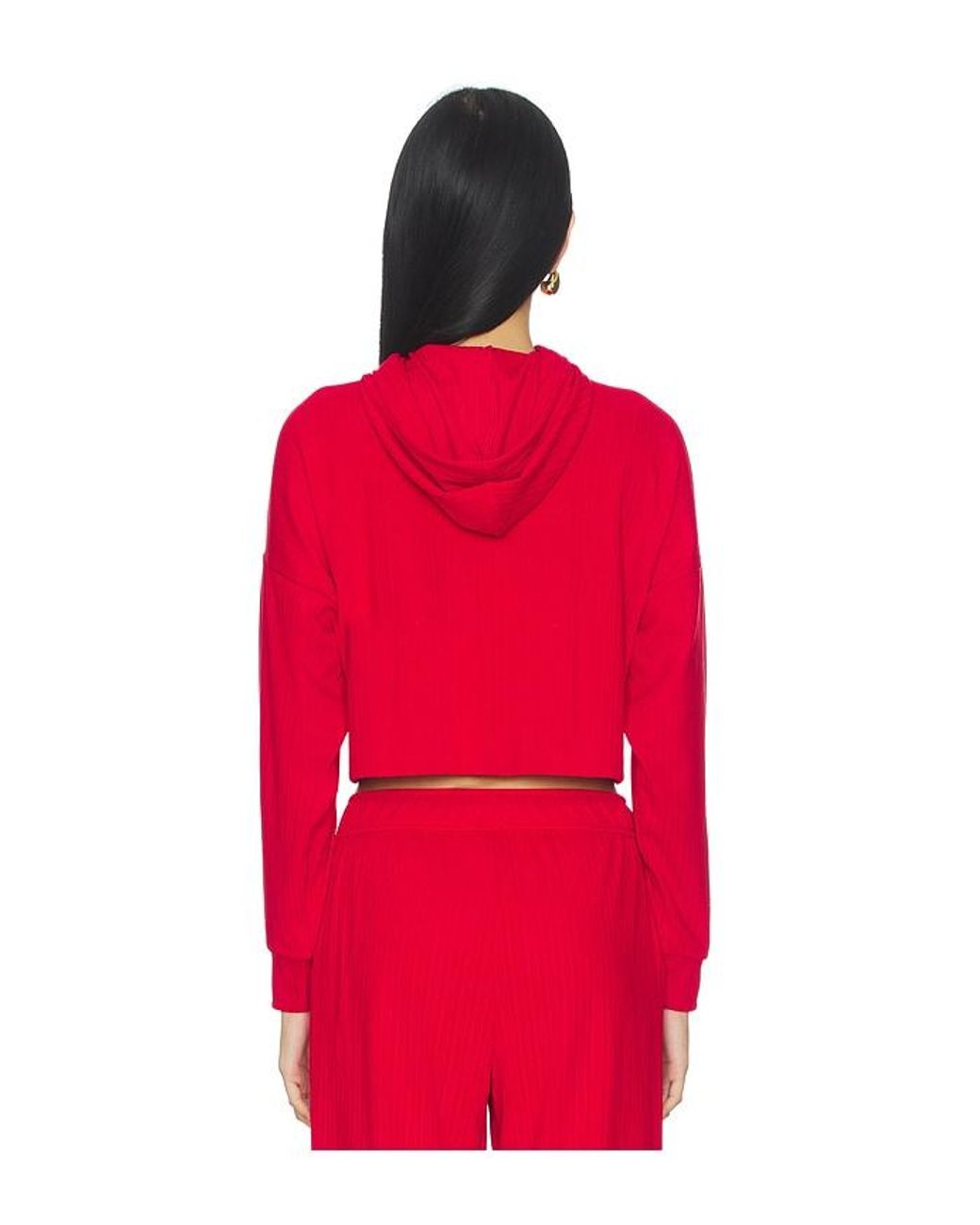 Beyond Yoga Red Breathe Easy Ribbed Cropped Hoodie