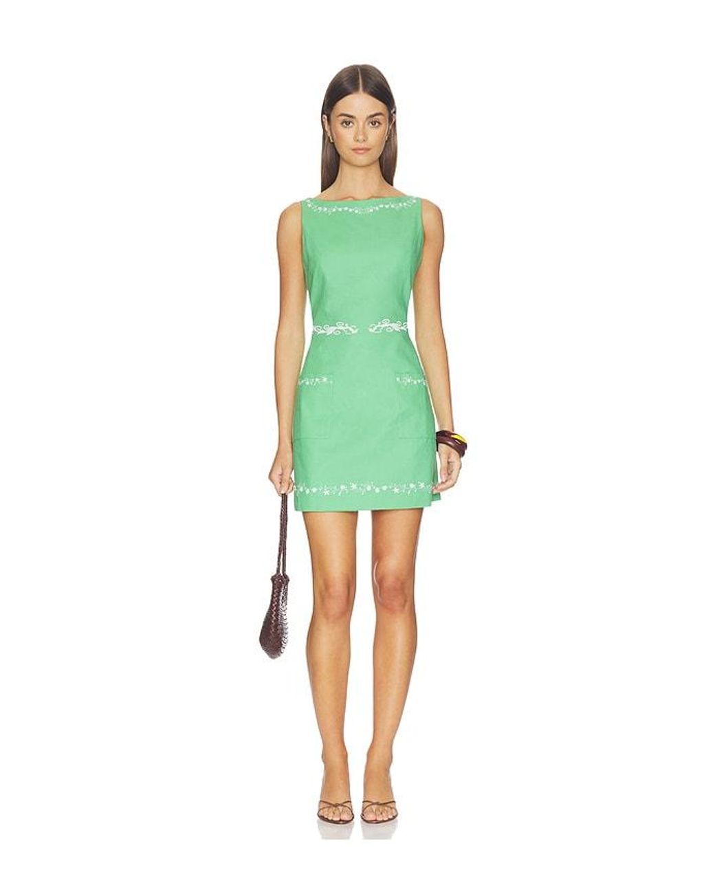 Line & Dot Green Tippi Embroidered Mini Dress