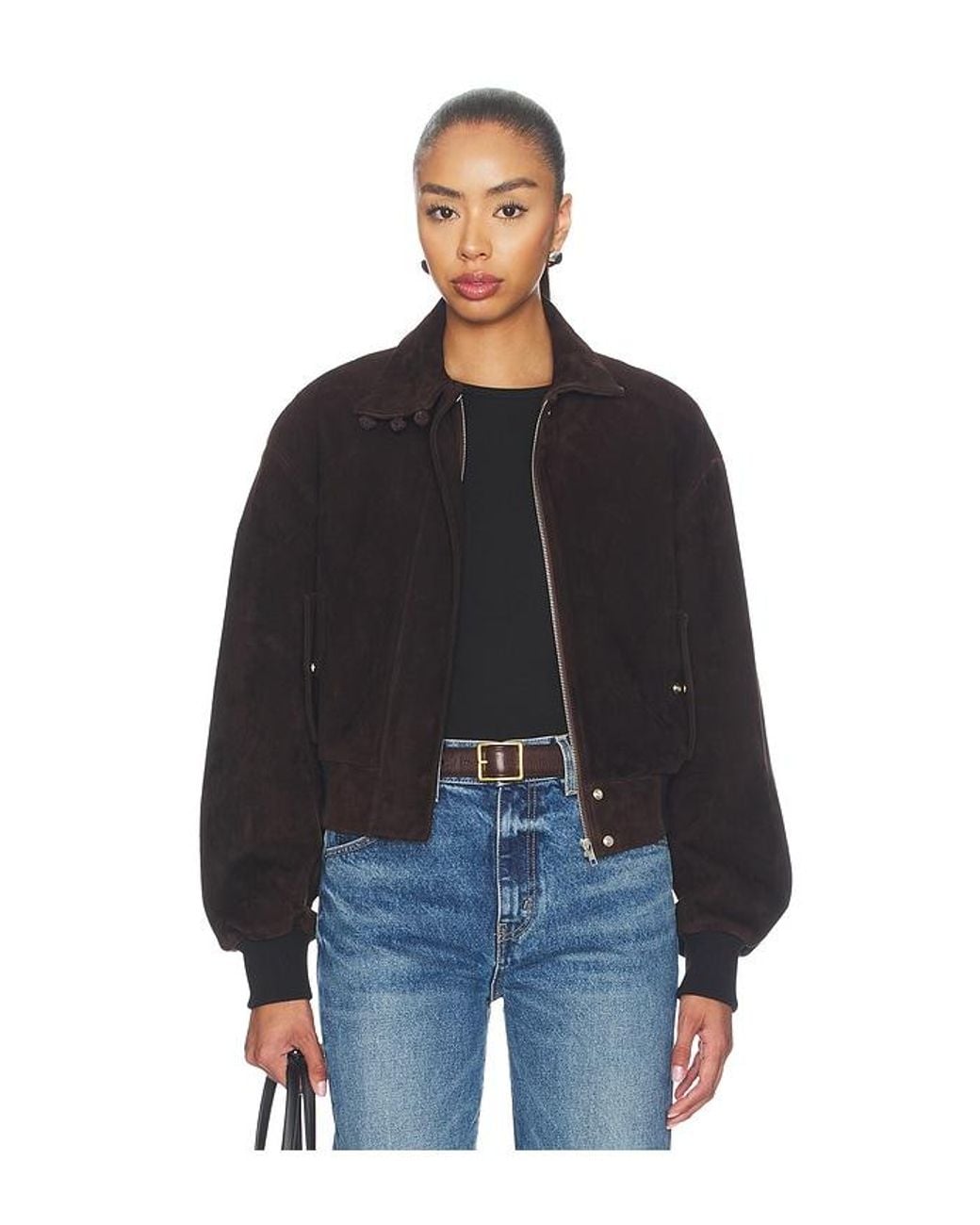 SAU LEE Black Ronan Suede Bomber Jacket