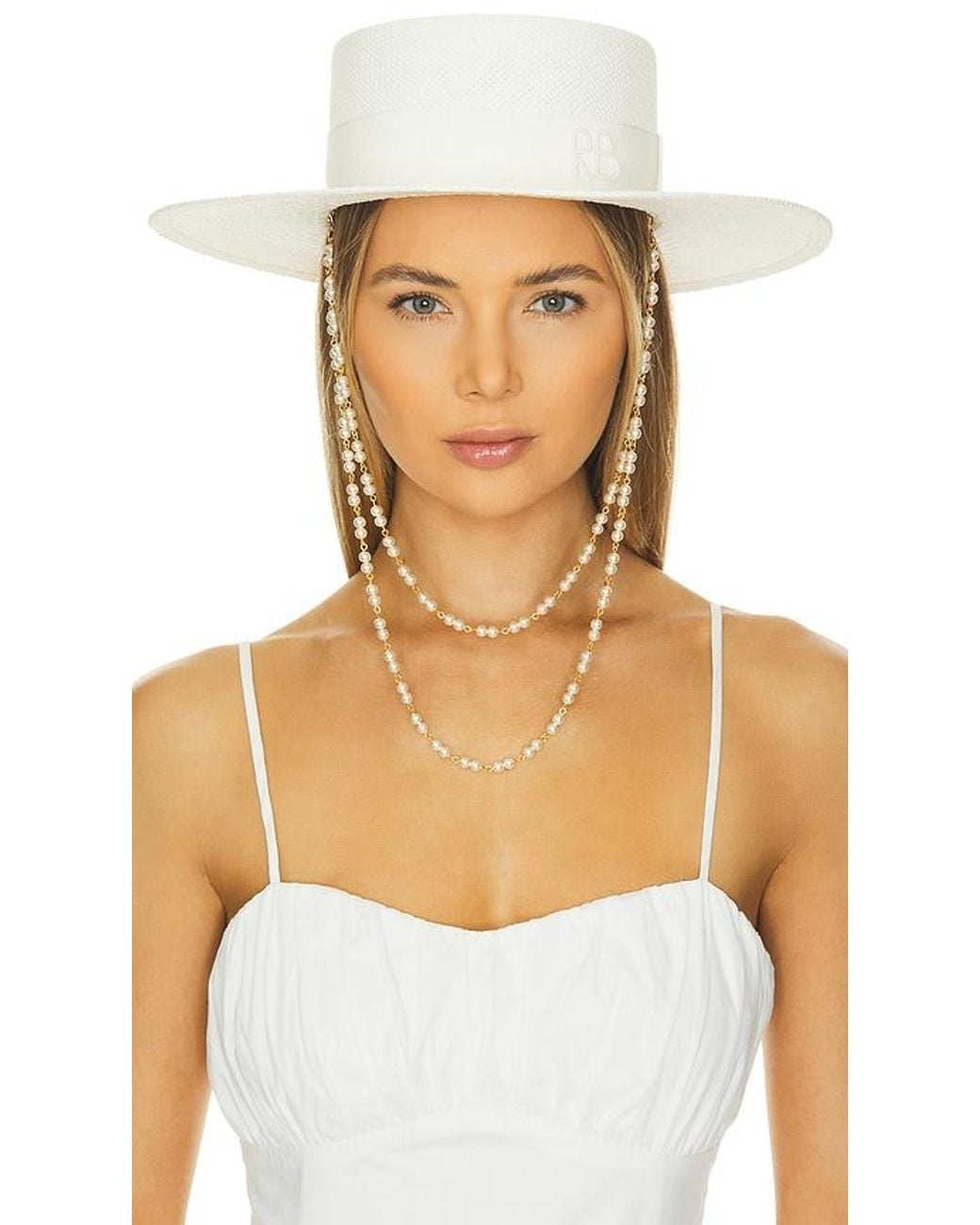 Ruslan Baginskiy White Double Chain Strap Boater Hat