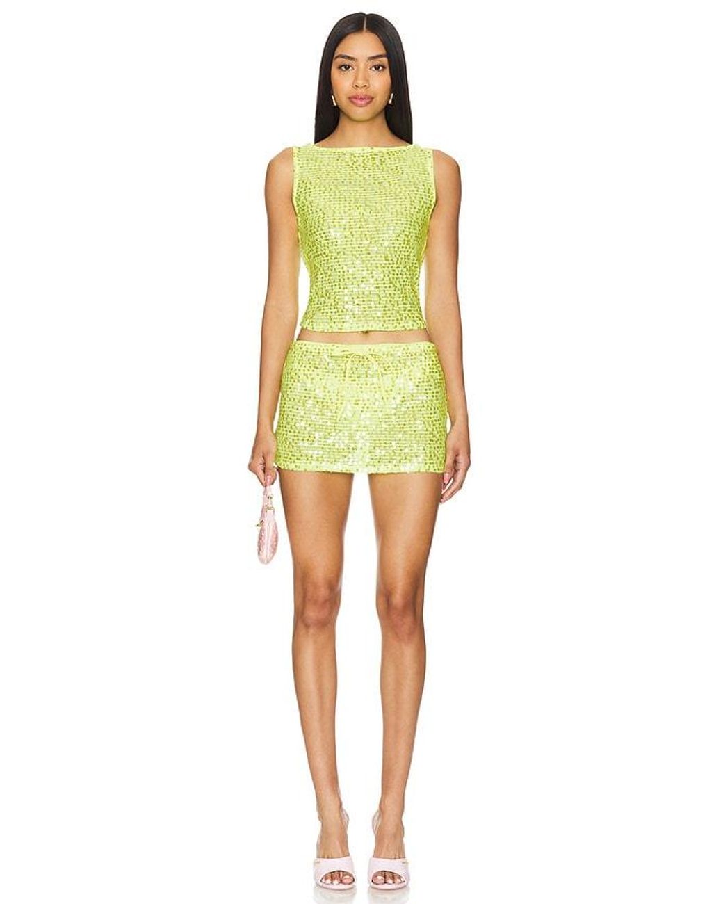 Lovers + Friends Yellow Erin Sequin Mini Skirt