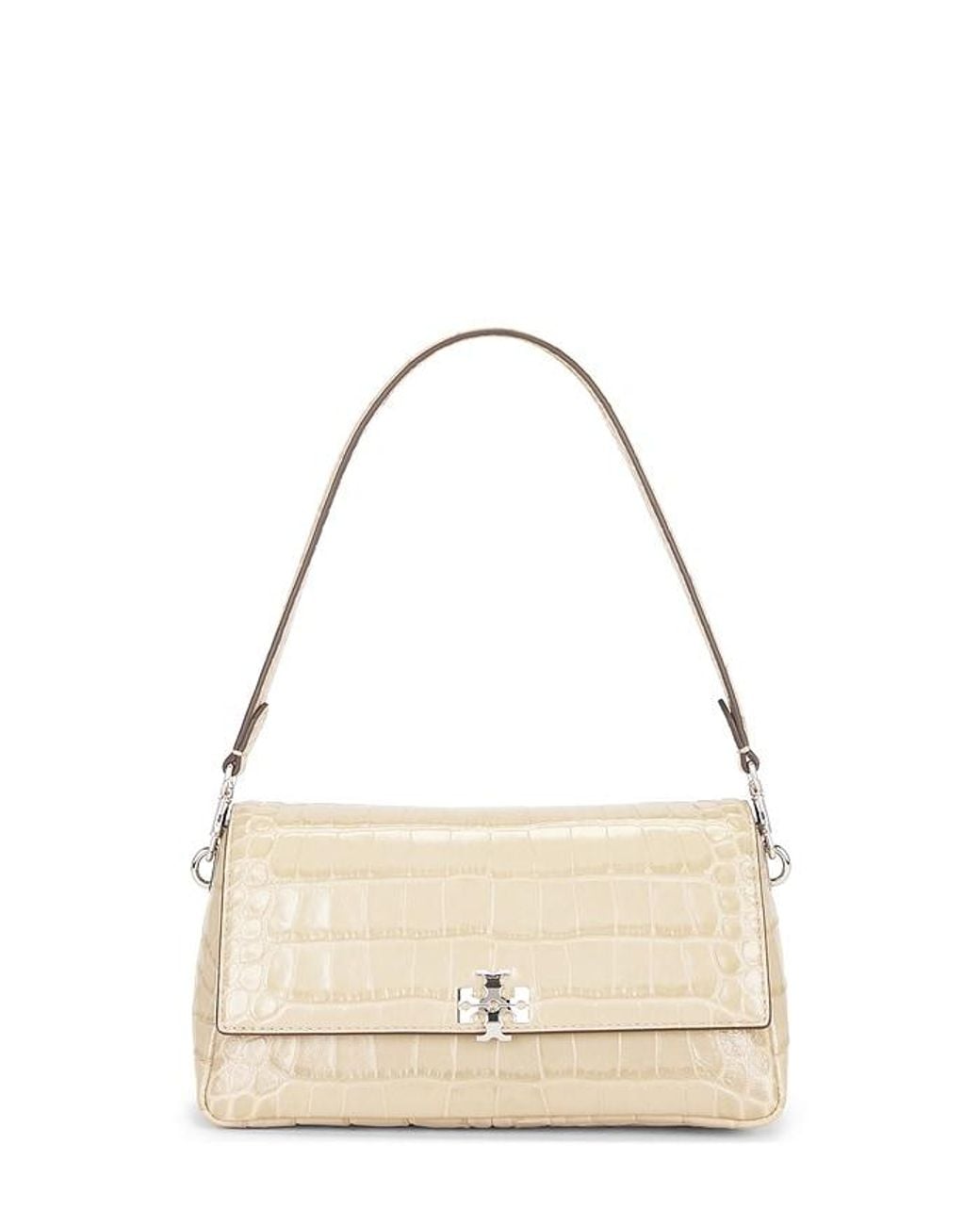 Tory Burch Natural Charlie Embossed Croc Small Shoulder Bag