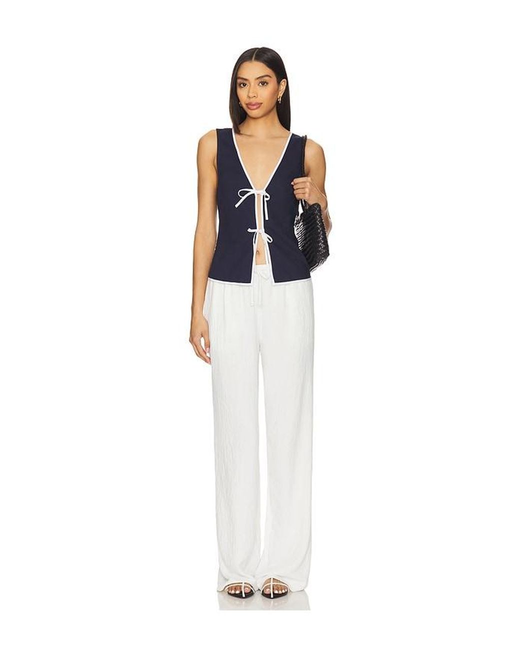 Onia Blue Air Linen Tie Front Top