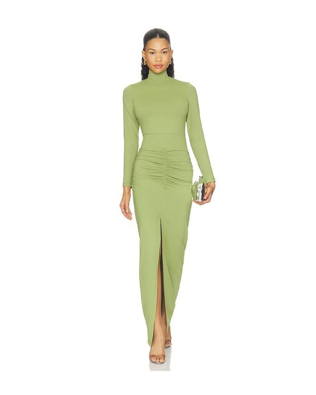 Susana Monaco Green Mock Long Sleeve Slit Front Dress