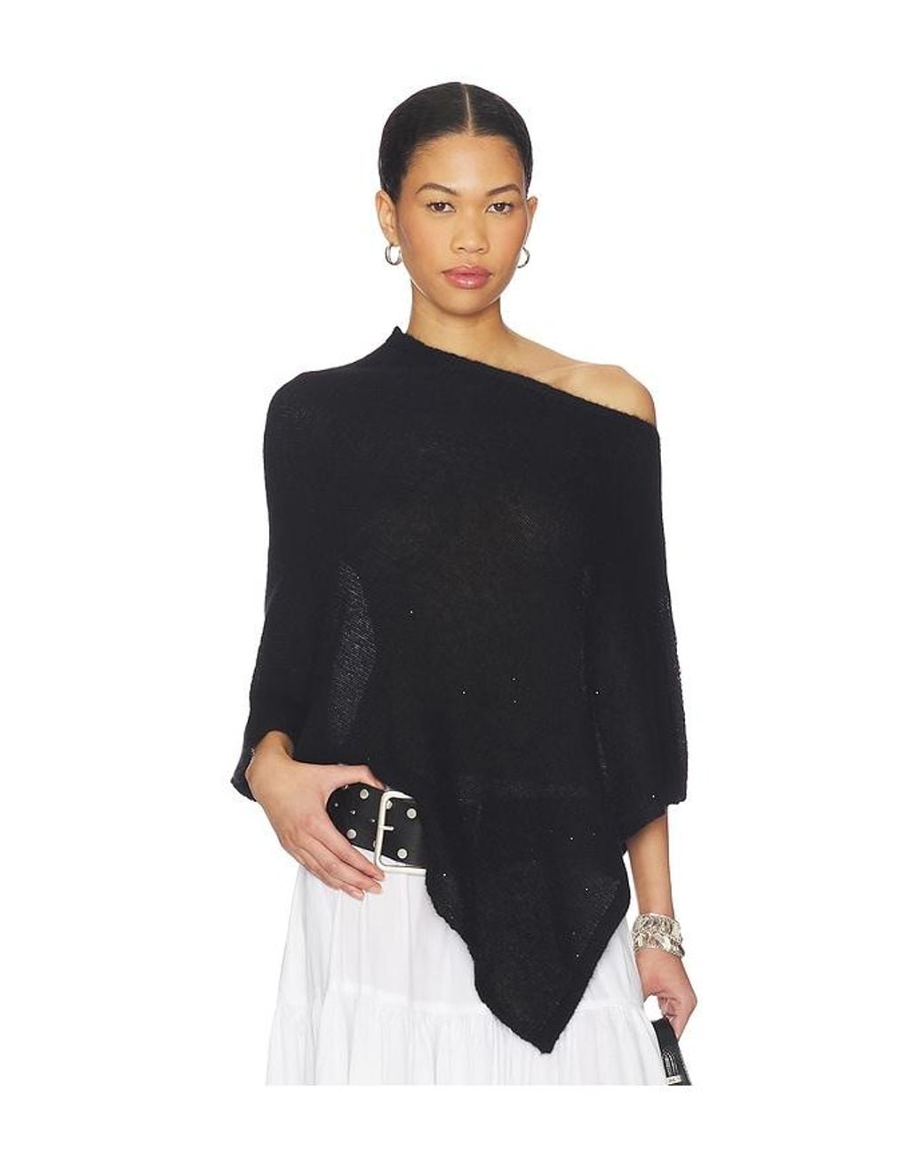 Autumn Cashmere Black Sequin Cropped Poncho Capelet