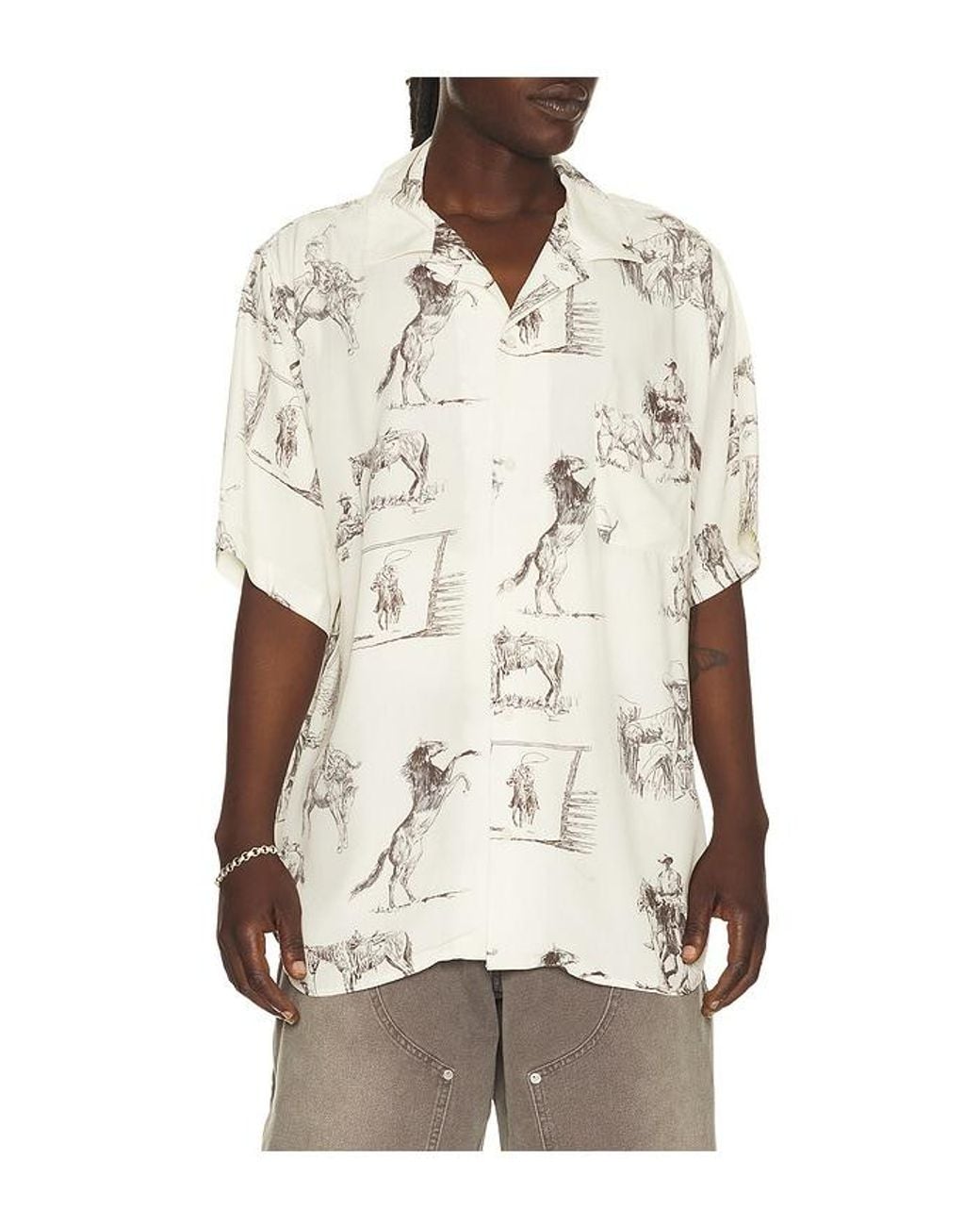 One Of These Days Natural Charcoal Montage Camp Shirt for men