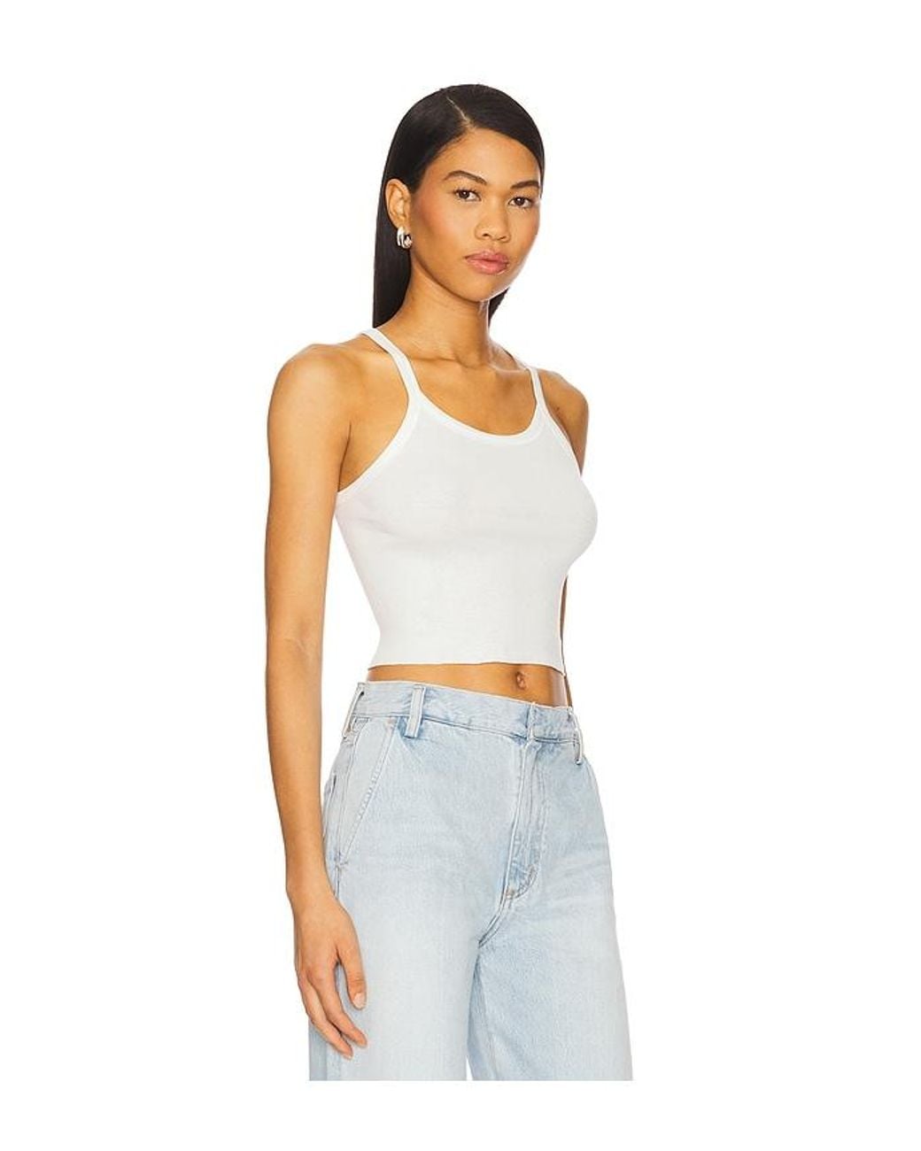 ÉTERNE Blue Cropped Rib Tank Top