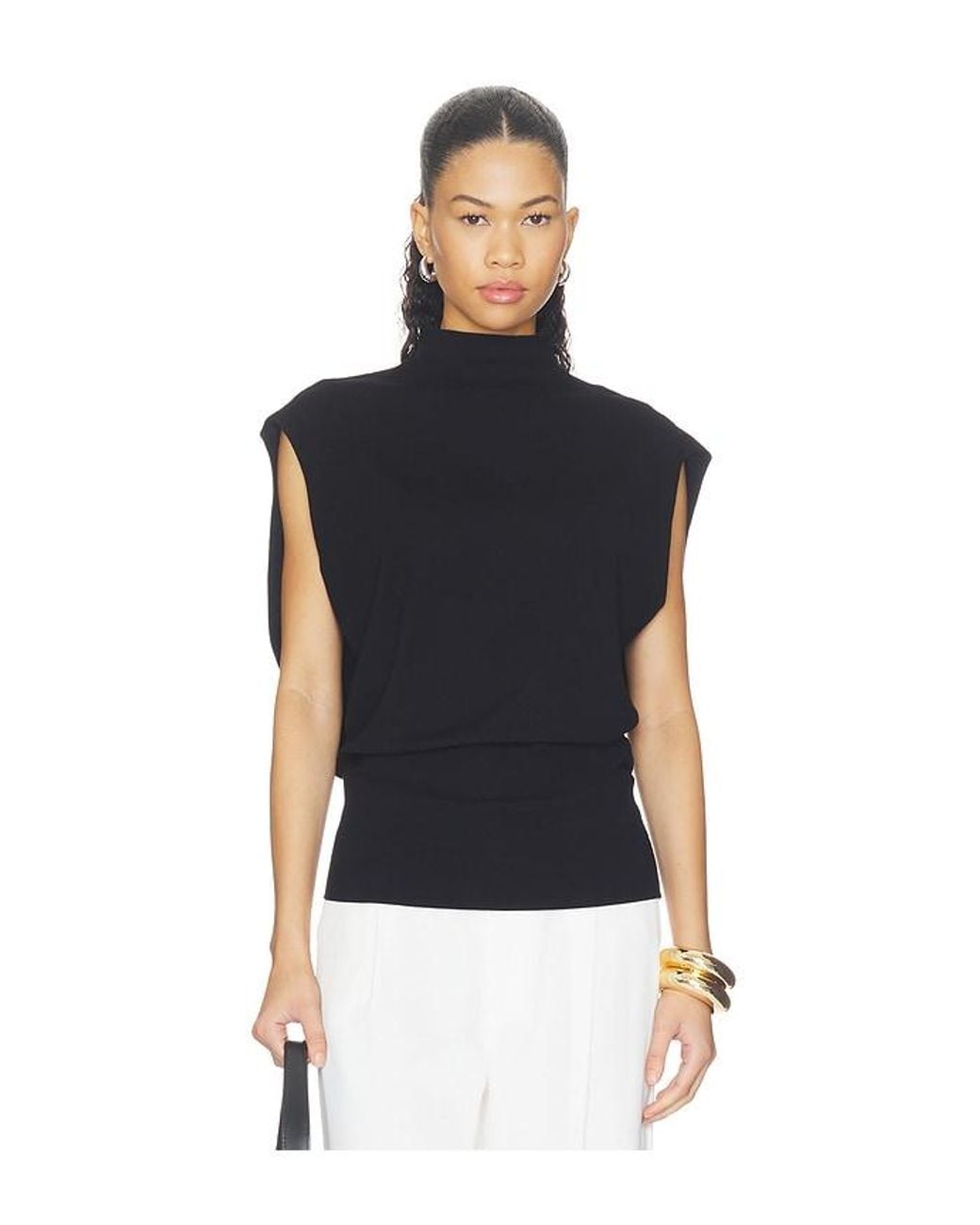 Jonathan Simkhai Black Juli Draped Cape Top