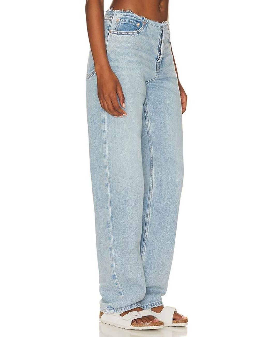 GRLFRND Jordan Low Rise Frayed Waist Boyfriend in Blue Lyst