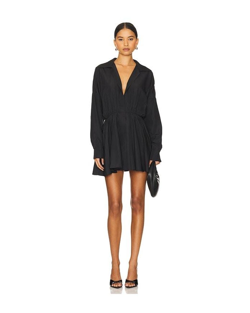 Norma Kamali Black Oversized Shirt Flared Mini Dress