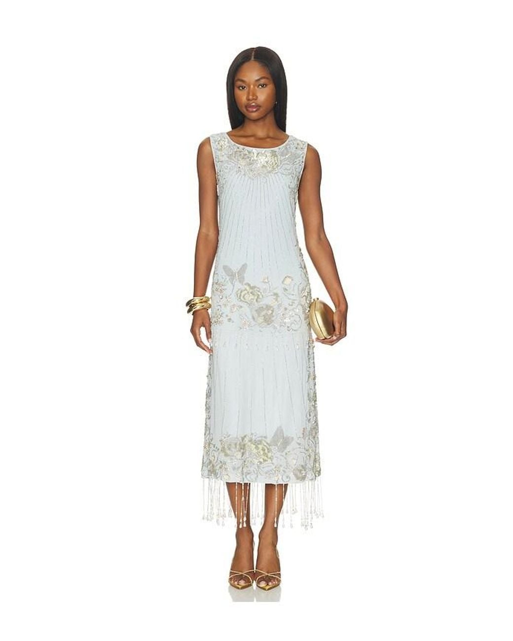La Fuori White Aquamarine Frosted Bloom Midi Dress