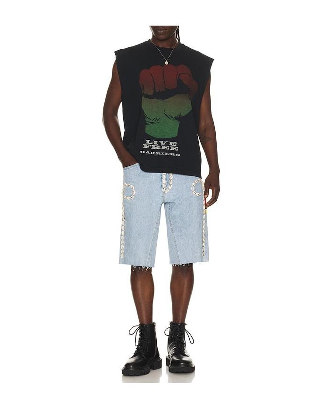 Barriers Worldwide Blue Cowrie Shell Shorts for men