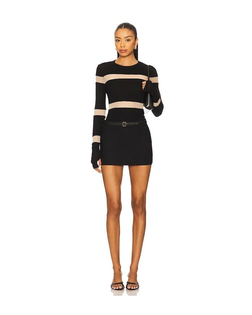 Michael Lauren Black Vex Long Sleeve Fitted Top