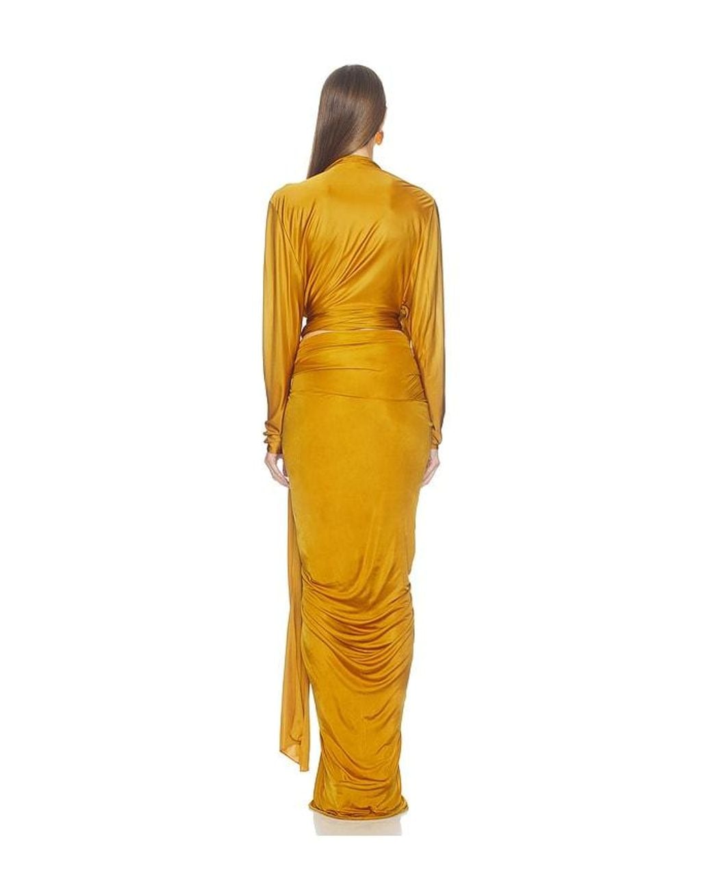Balmain Yellow Open Neck Draped Viscose Jersey Top