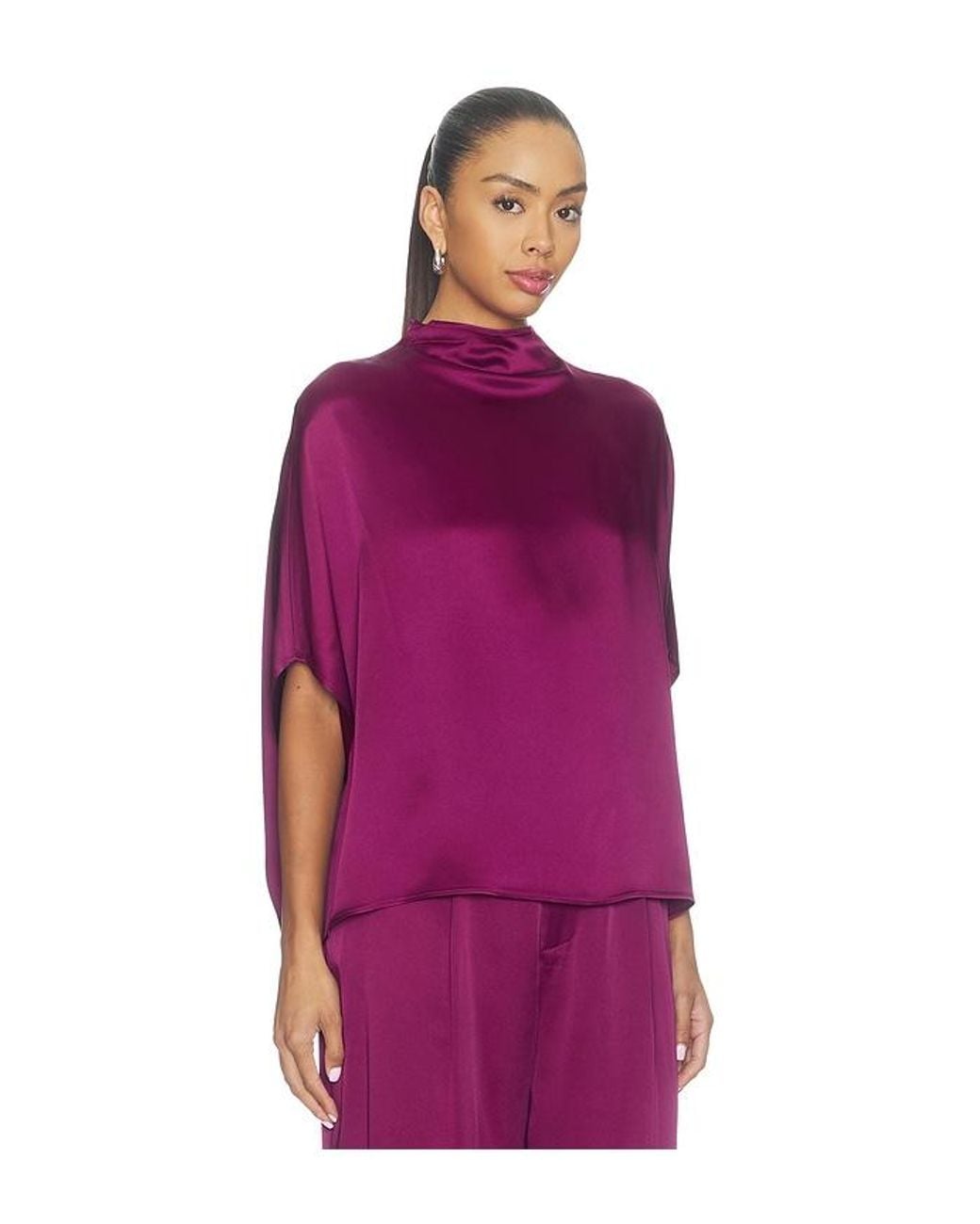 LAPOINTE Purple Satin Cape Tee