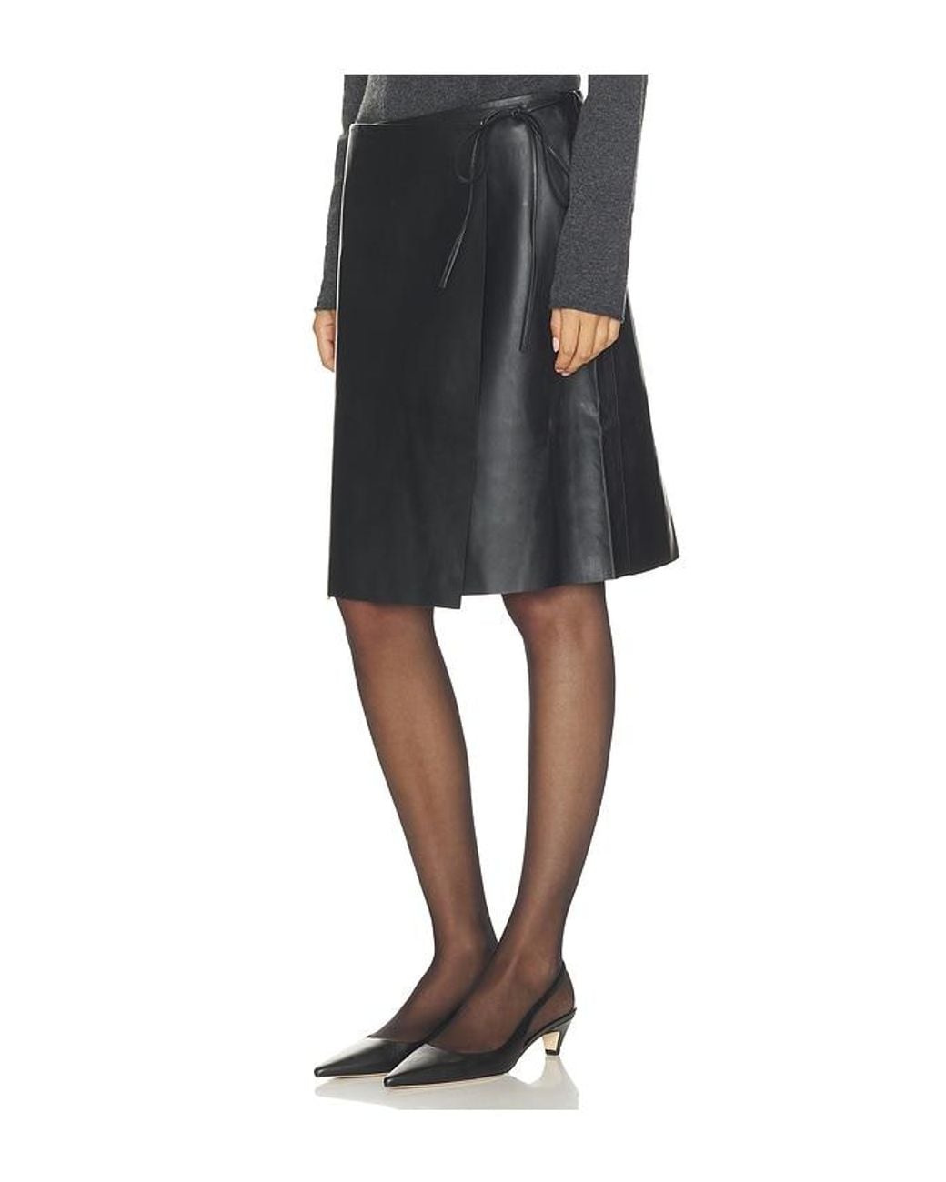 St. Agni Black Leather Everyday Wrap Skirt