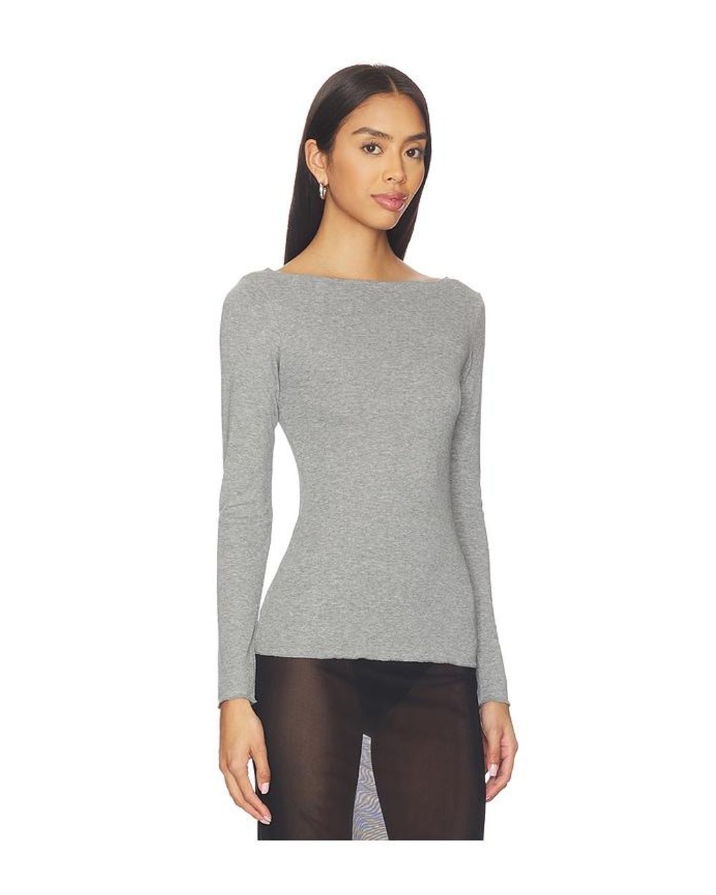 AYA MUSE Gray Boatneck Long Sleeve Tee
