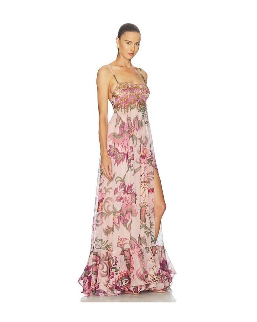 PATBO White Boho Printed Flowing Slip Gown