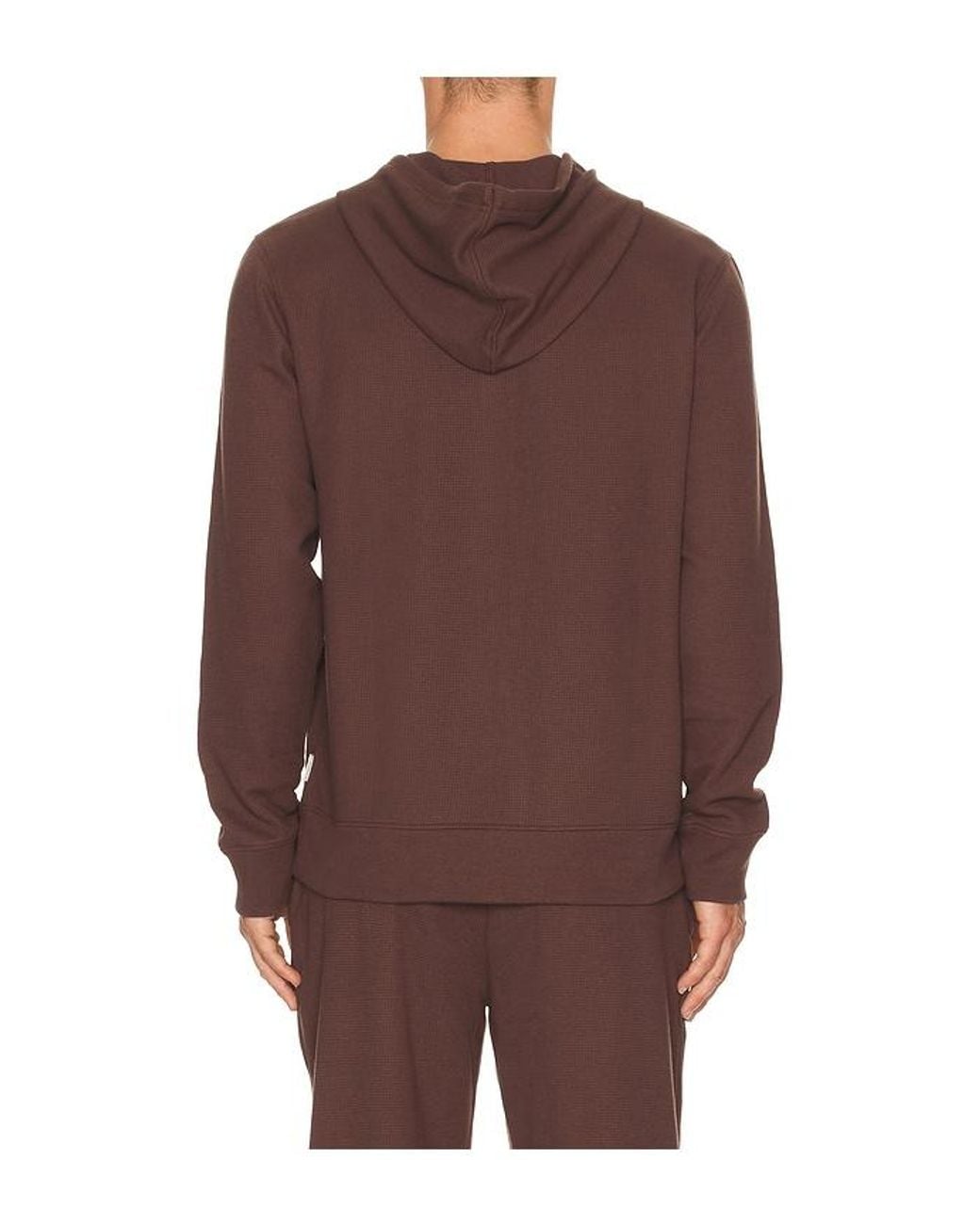 Onia Brown Waffle Half Button Hoodie for men
