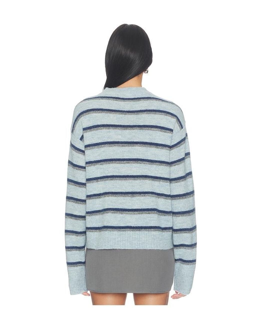 Lovers + Friends Blue Lindy Striped V-Neck Sweater
