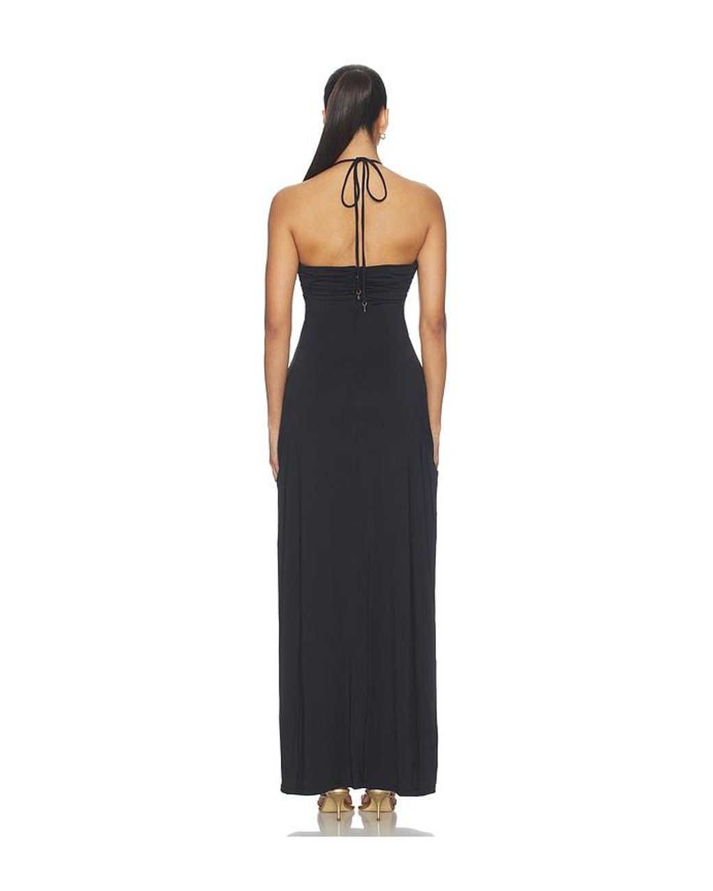 Runaway the Label Blue Nina Ruched Halter Maxi Dress