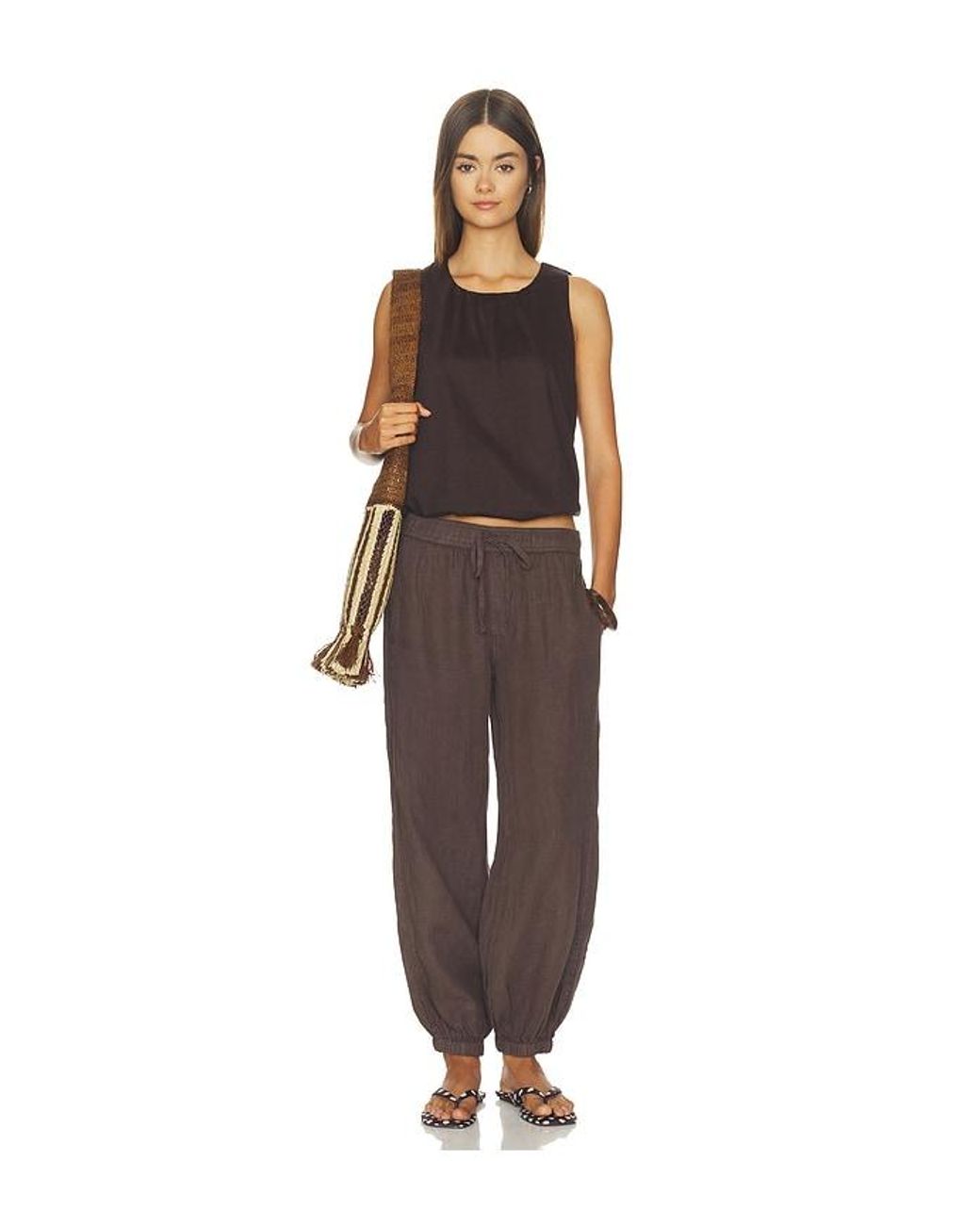 Sanctuary Brown Melody Micro Linen Balloon Pant