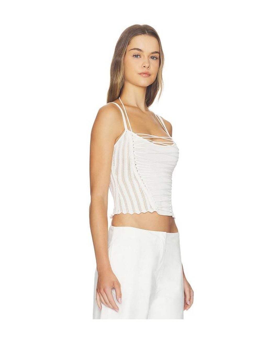 HAELO White Laced Chevron Halter Top