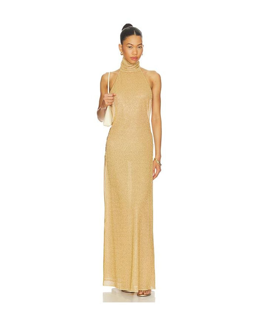Oseree Metallic Lumiere Ring Turtleneck Dress