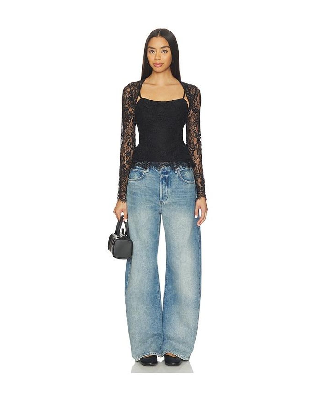 Free People Black Paloma Lace Top