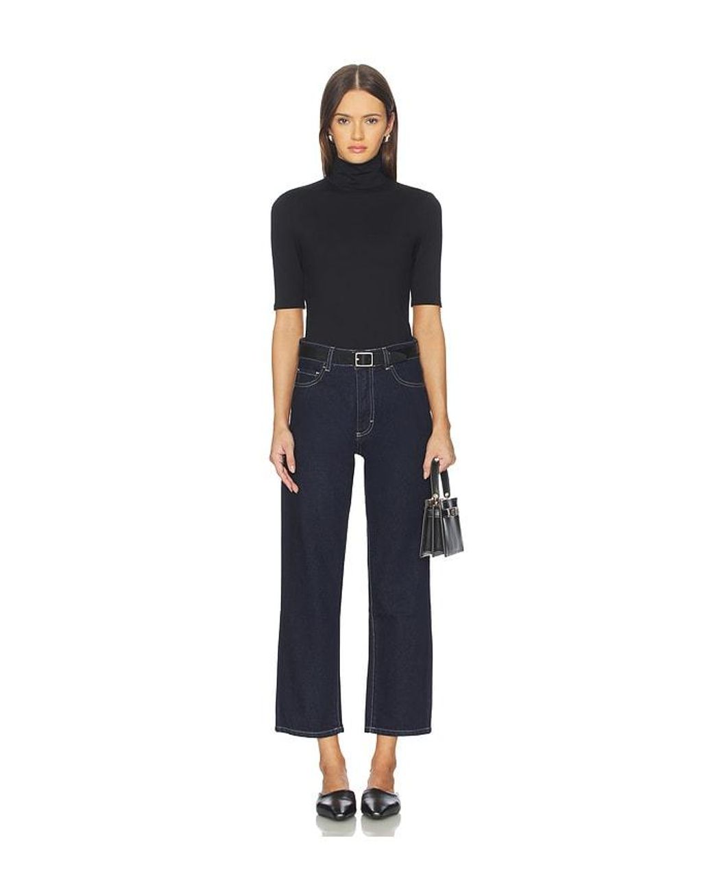 Susana Monaco Black Mock Neck Elbow Sleeve Top
