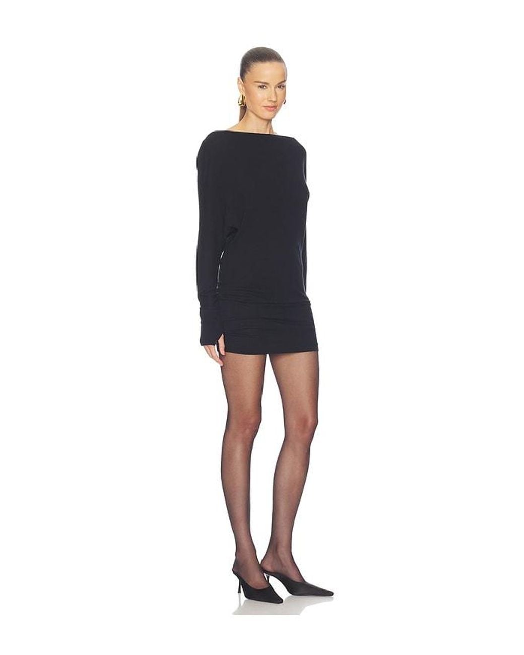Enza Costa Black Cashmere Jersey Dolman Curve Dress