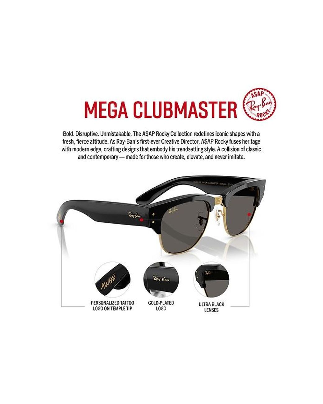 Ray-Ban Black X A$Ap Rocky Mega Clubmaster 53' for men