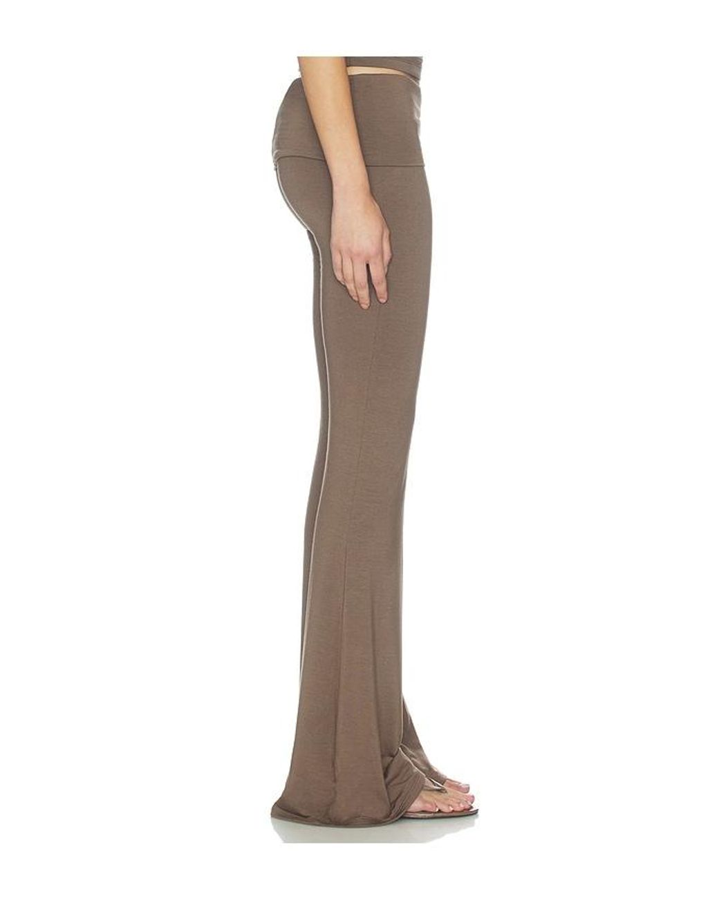 ÉTERNE Brown Soft Jersey Foldover Flare Pant