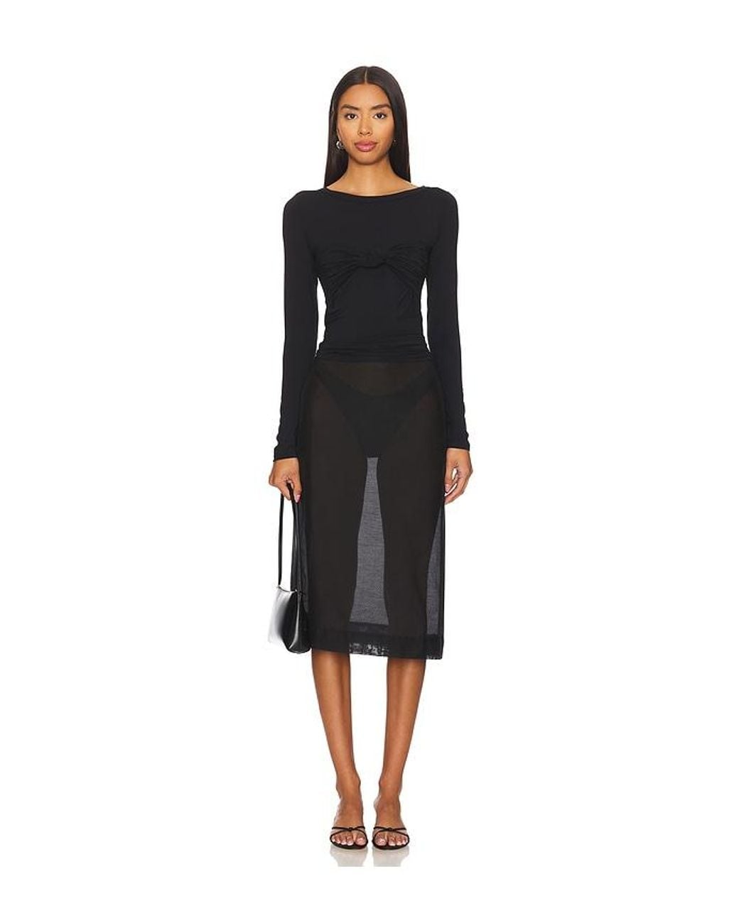 The Line By K Black Modal Blend Knotted Long Sleeve Top