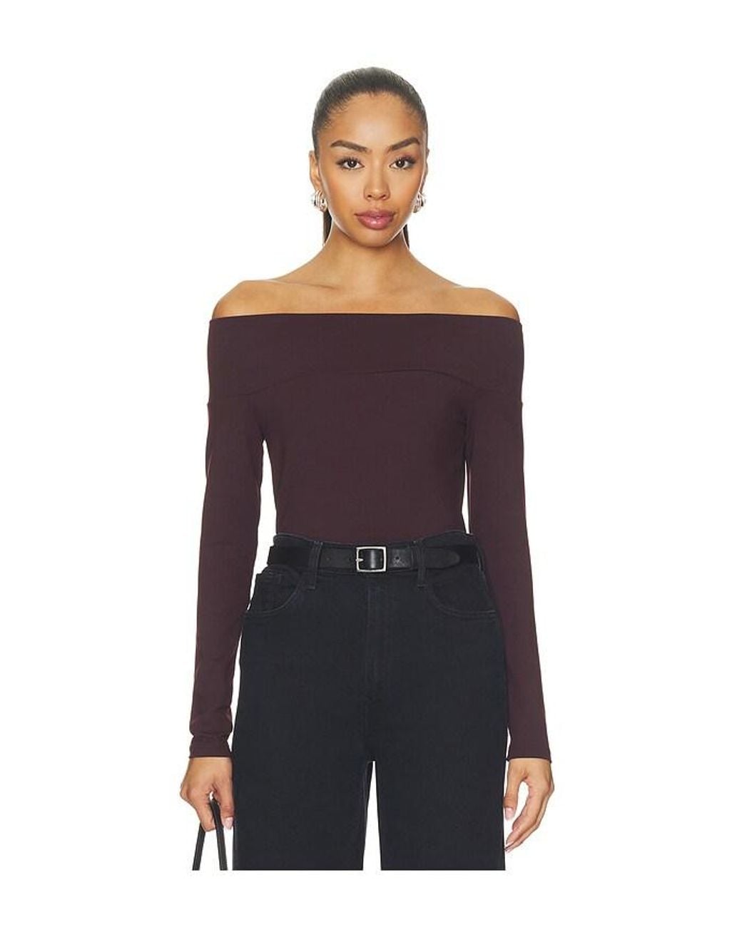 Susana Monaco Black Off Shoulder Long Sleeve Top
