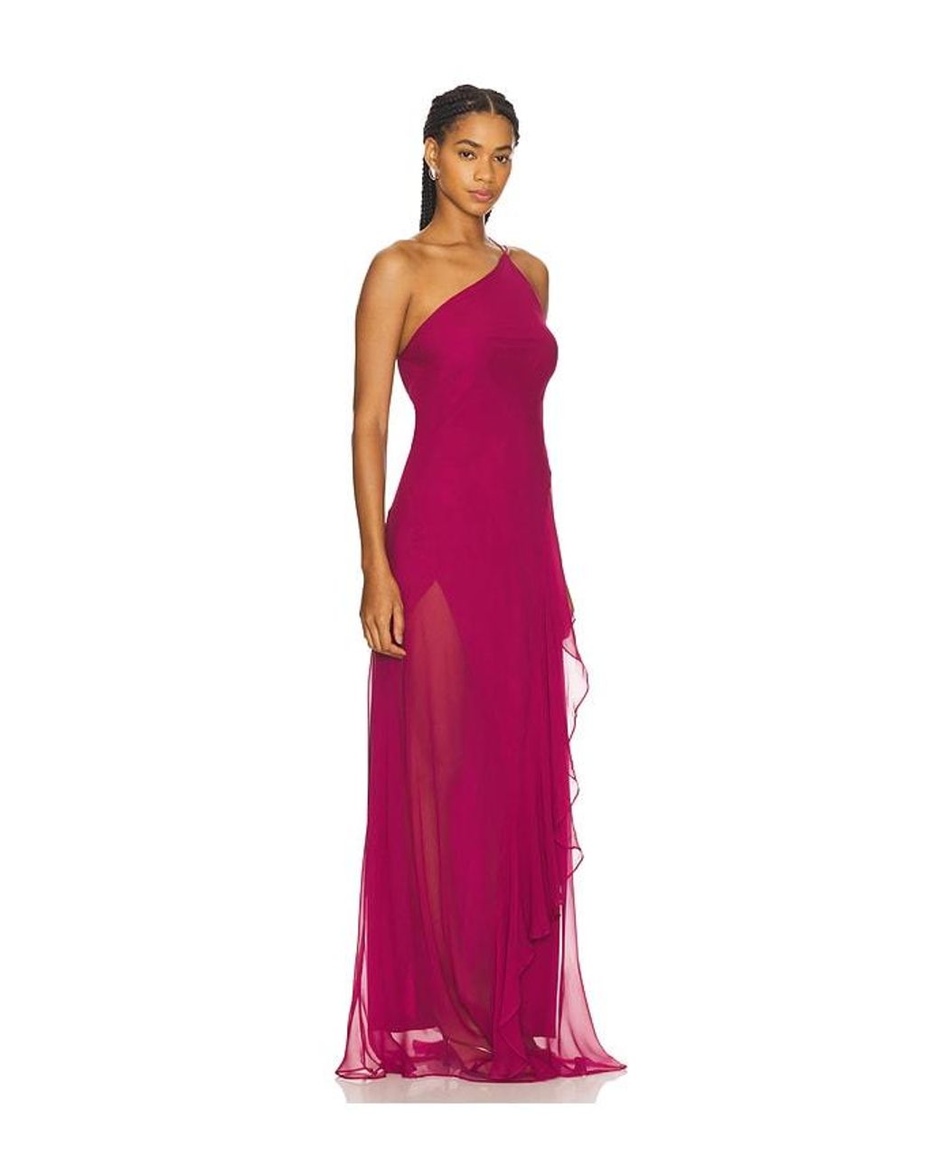 The Sei Red One Shoulder Ruffle Gown