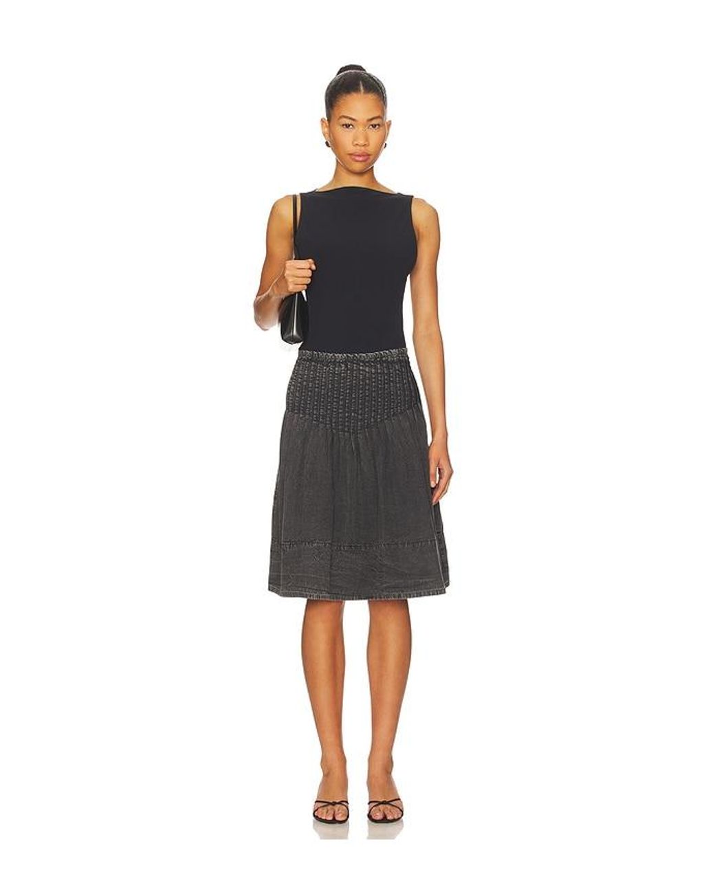 Free People Black Peyton Pintuck Midi Skirt