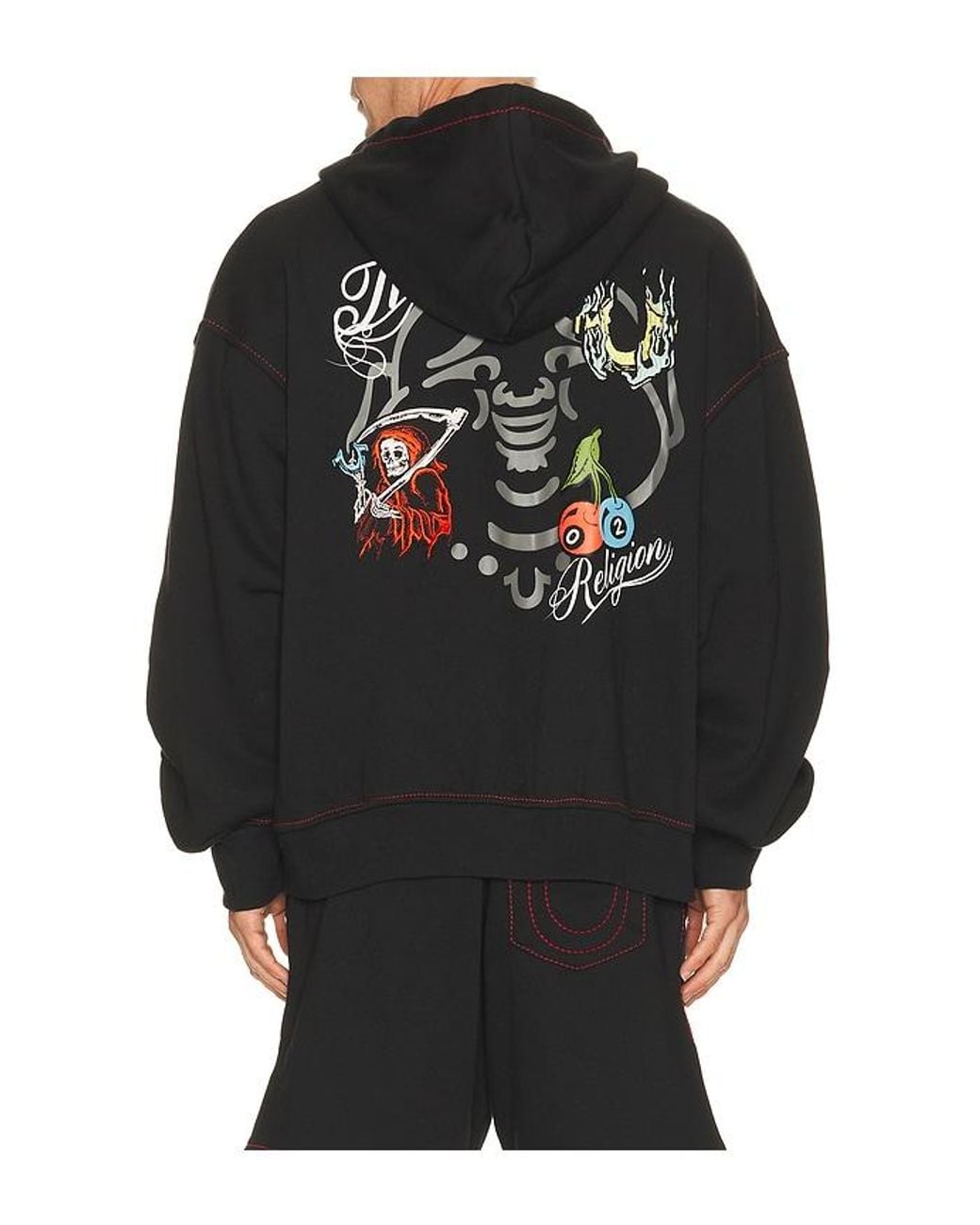 True Religion Black Buddha Face Big T Boxy Zip Up Hoodie for men