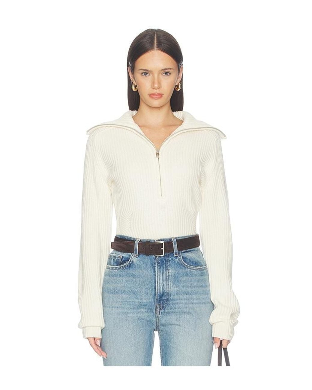 Anine Bing White June Trucker Collar Sweater