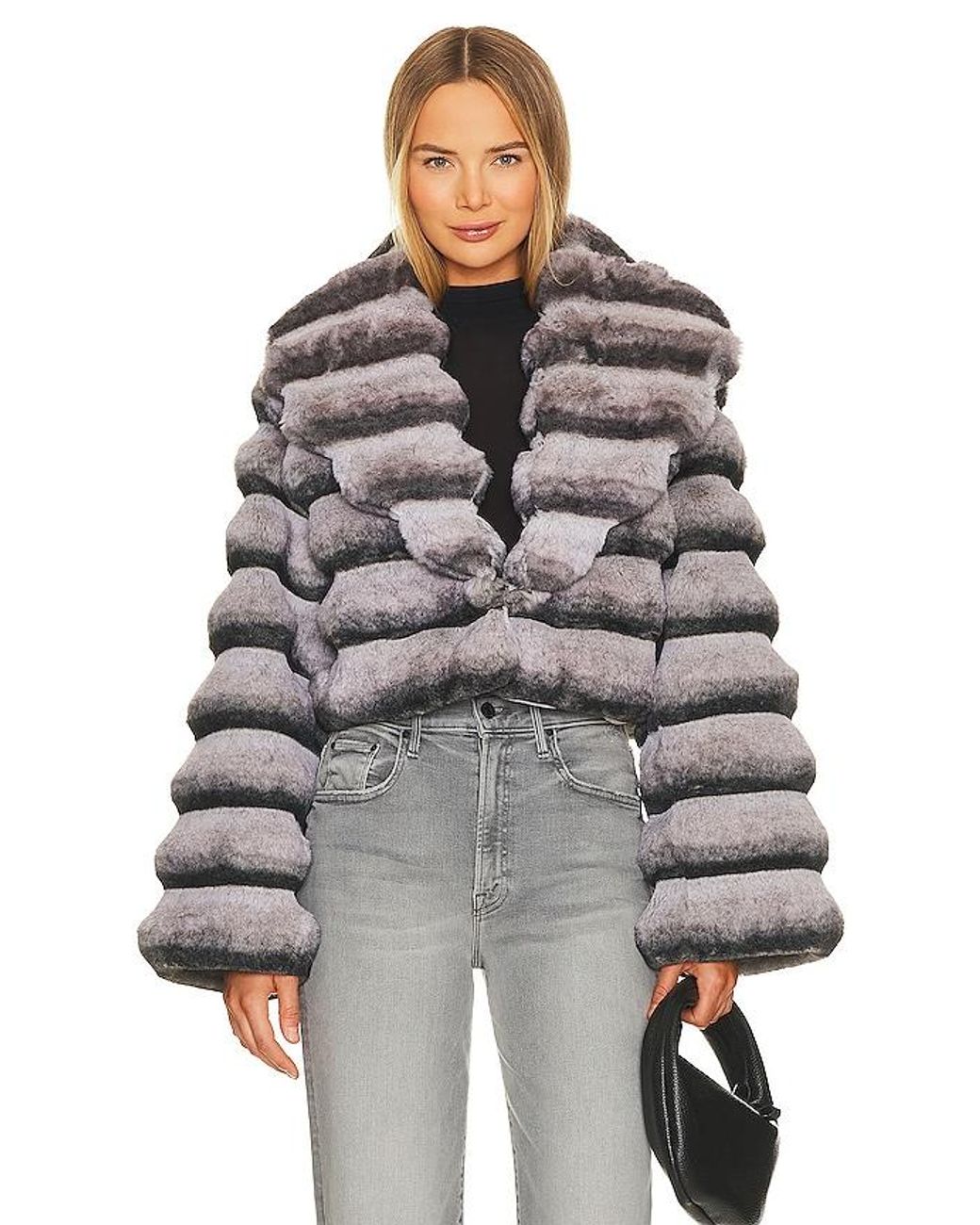 Adrienne Landau Gray Faux Fur Chinchilla Jacket