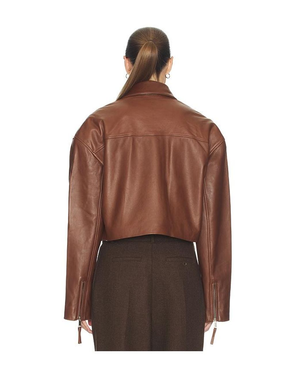 Helsa Brown The Leather Oversized Moto Jacket