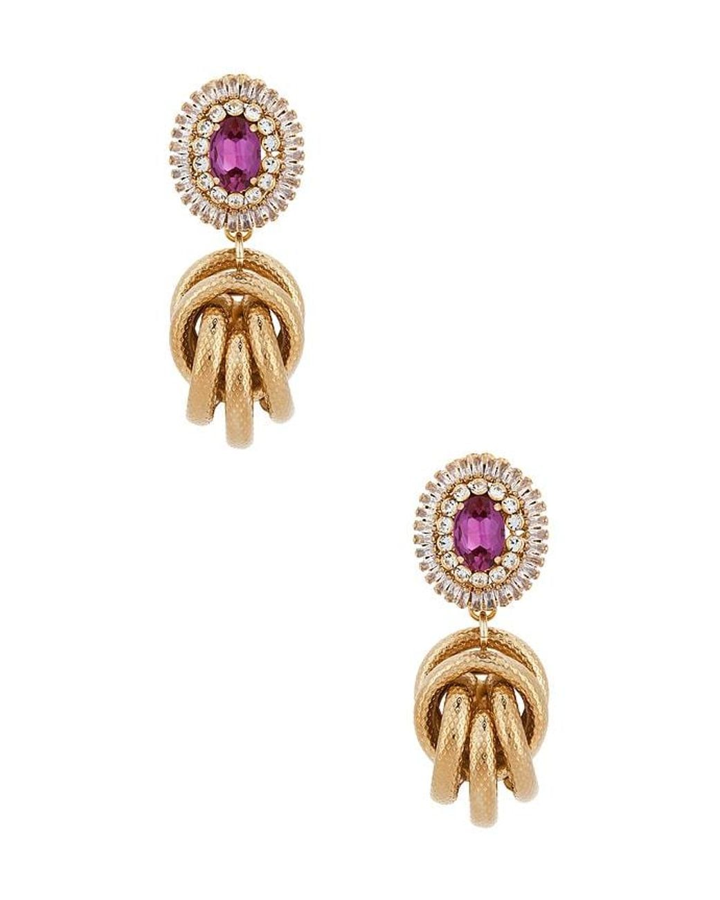 Anton Heunis Metallic Omega Clasp Gem Cluster With Big Knot Pendant Earrings